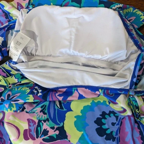 Tahari 1 Piece Swimsuit Juniors L NWT Off Shoulder Purple Blue - Picture 4 of 9